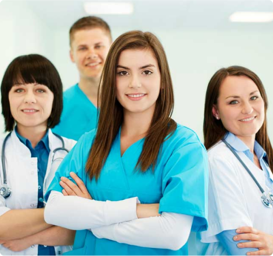 Healthcare and workplace team members standing together